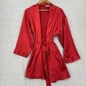 Victorias Secret Robe Womens One Size Red Silky Ruched Back With Tie